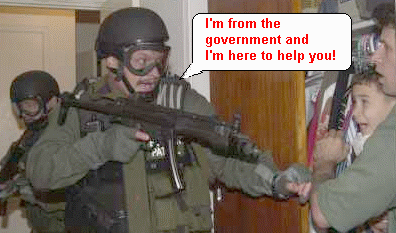 Elian Gonzalez is 'helped' by an armed government agent.